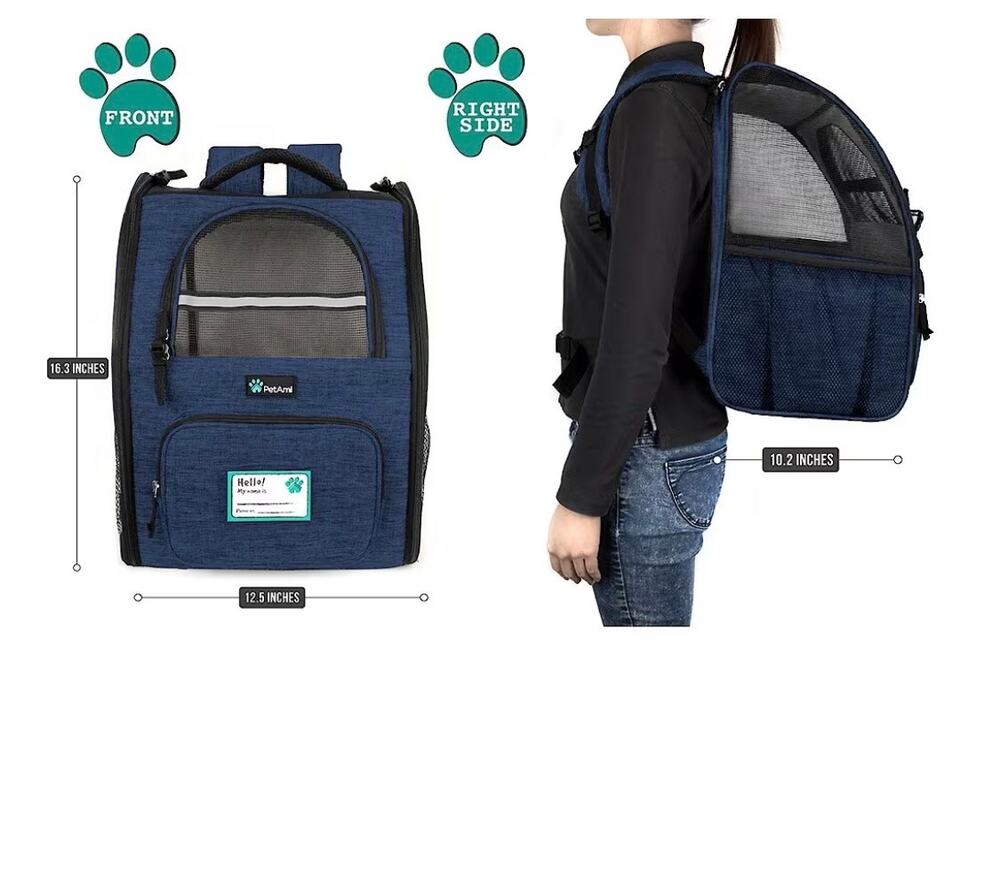 Pet Ami Blue small pet backpack carrier comfortable adjustable straps